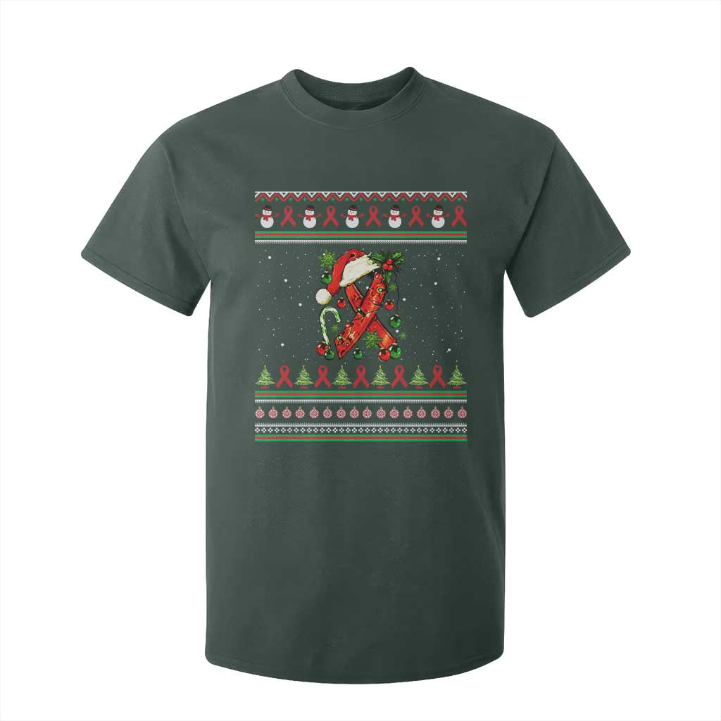 Santa Red Ribbon HIV Support T Shirt For Kid Ugly Sweater Christmas Gift