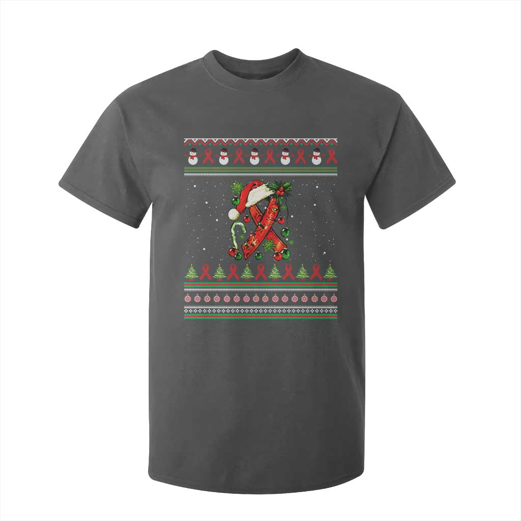 Santa Red Ribbon HIV Support T Shirt For Kid Ugly Sweater Christmas Gift