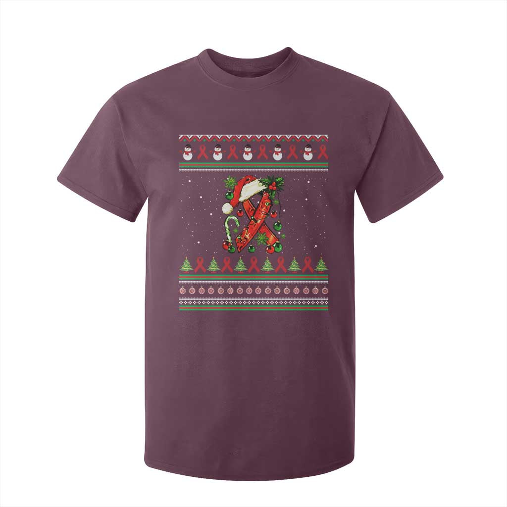 Santa Red Ribbon HIV Support T Shirt For Kid Ugly Sweater Christmas Gift