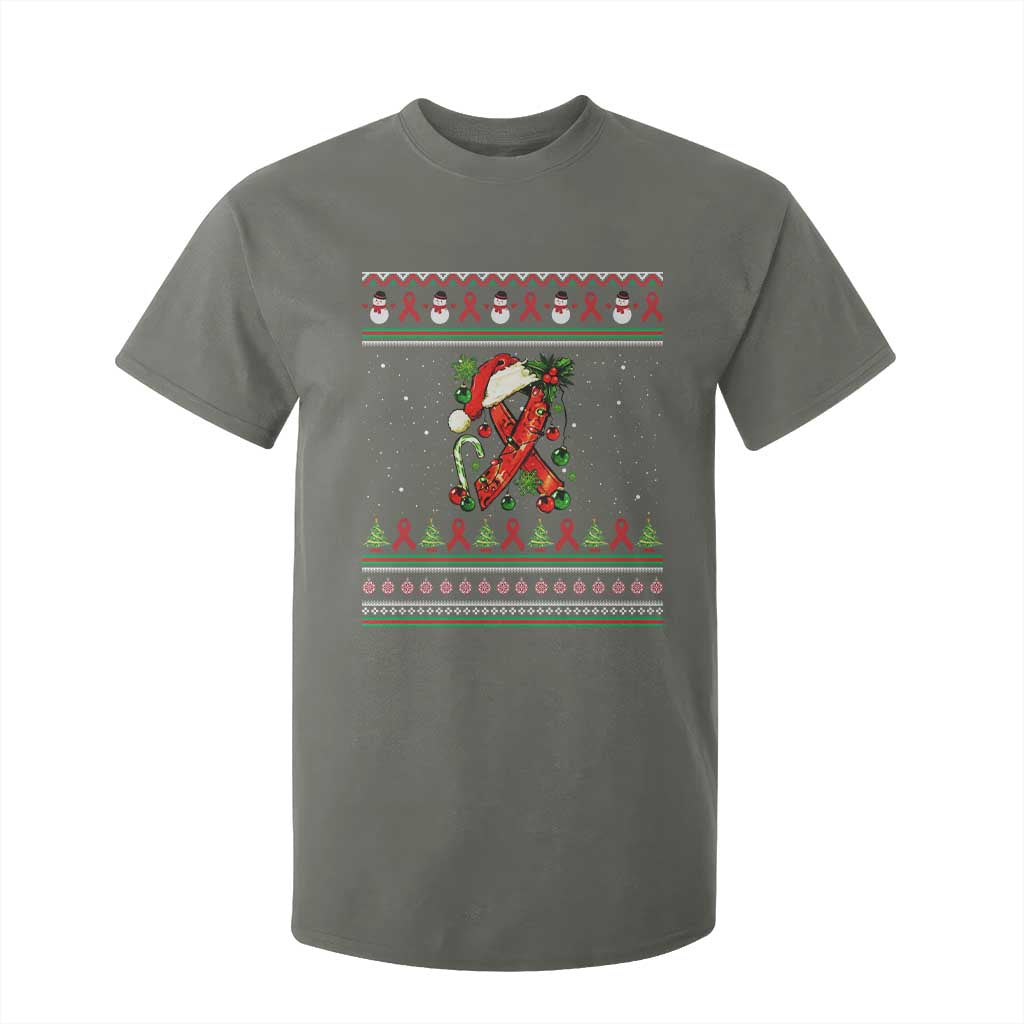 Santa Red Ribbon HIV Support T Shirt For Kid Ugly Sweater Christmas Gift