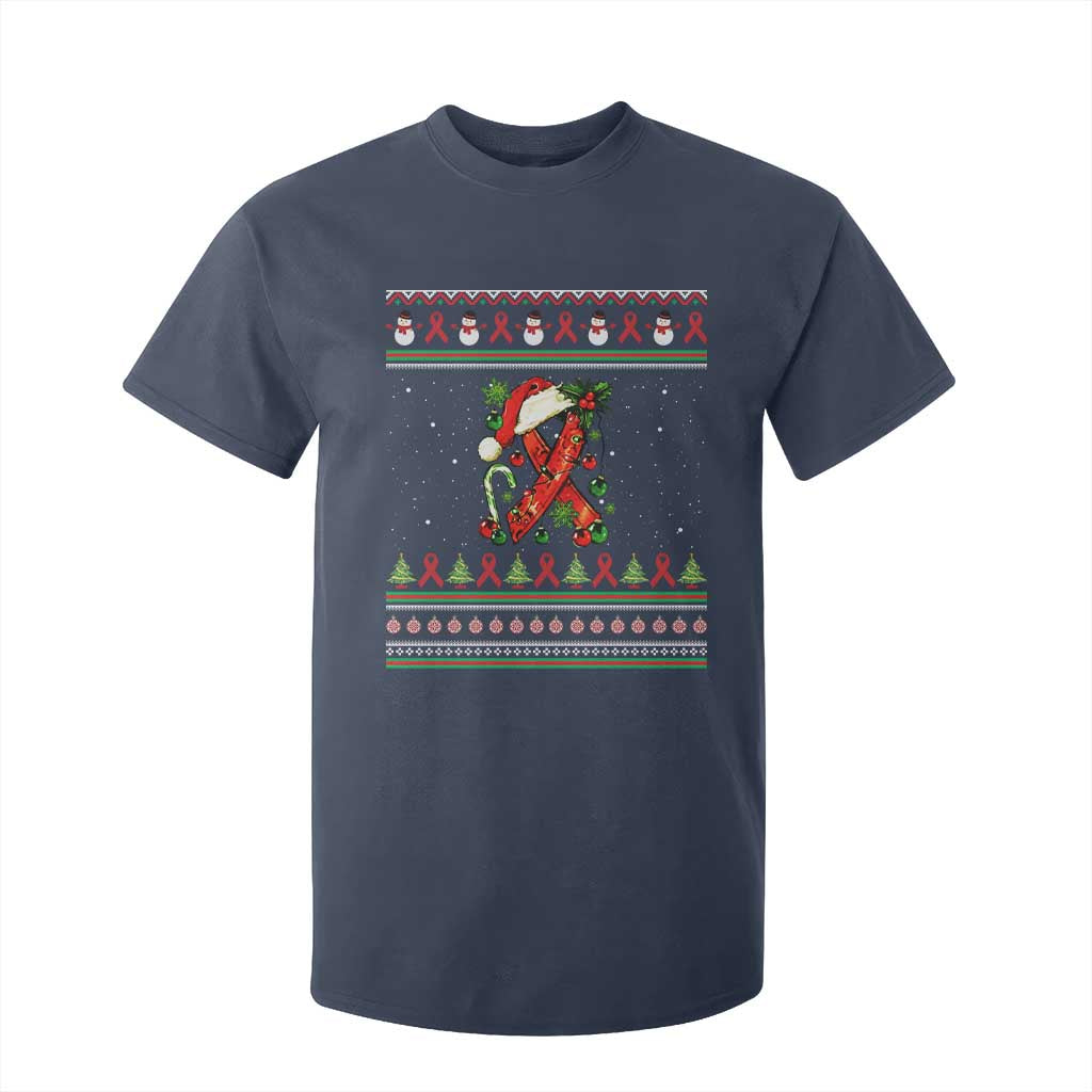 Santa Red Ribbon HIV Support T Shirt For Kid Ugly Sweater Christmas Gift