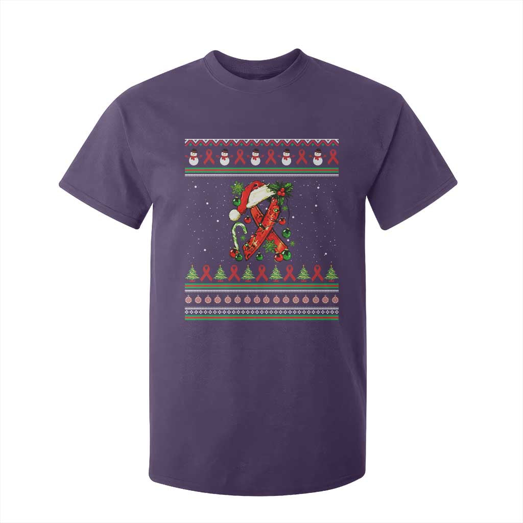 Santa Red Ribbon HIV Support T Shirt For Kid Ugly Sweater Christmas Gift