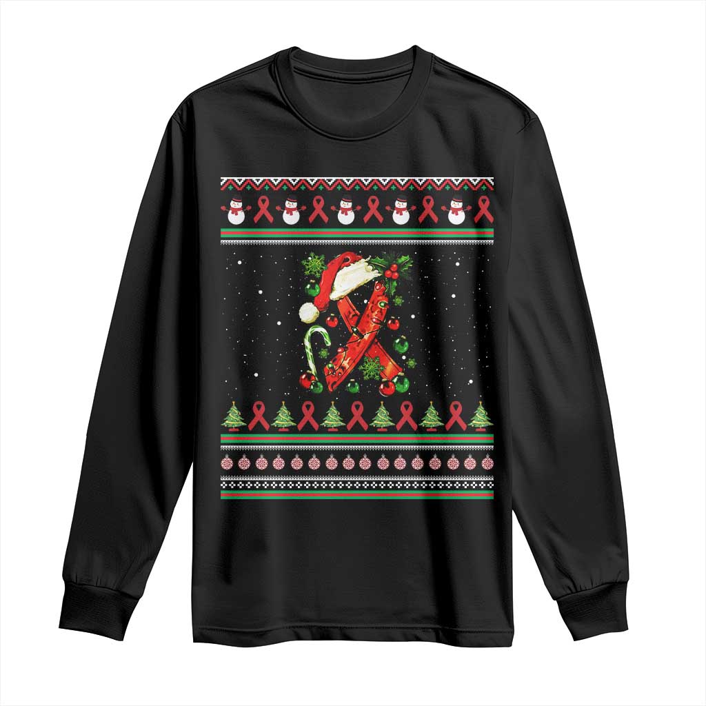 Santa Red Ribbon HIV Support Long Sleeve Shirt Ugly Sweater Christmas Gift