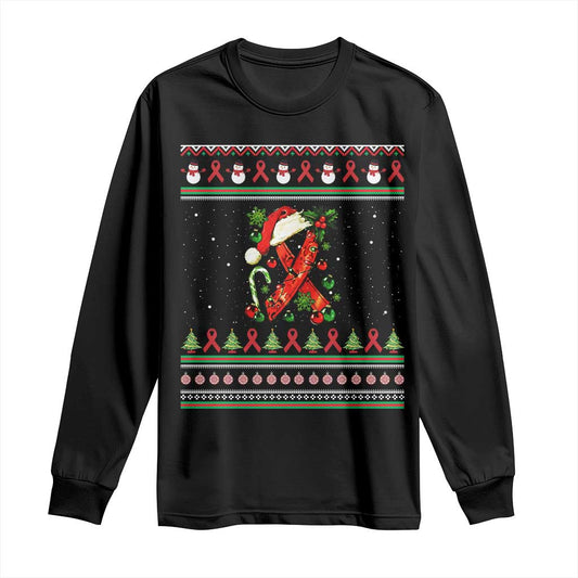 Santa Red Ribbon HIV Support Long Sleeve Shirt Ugly Sweater Christmas Gift