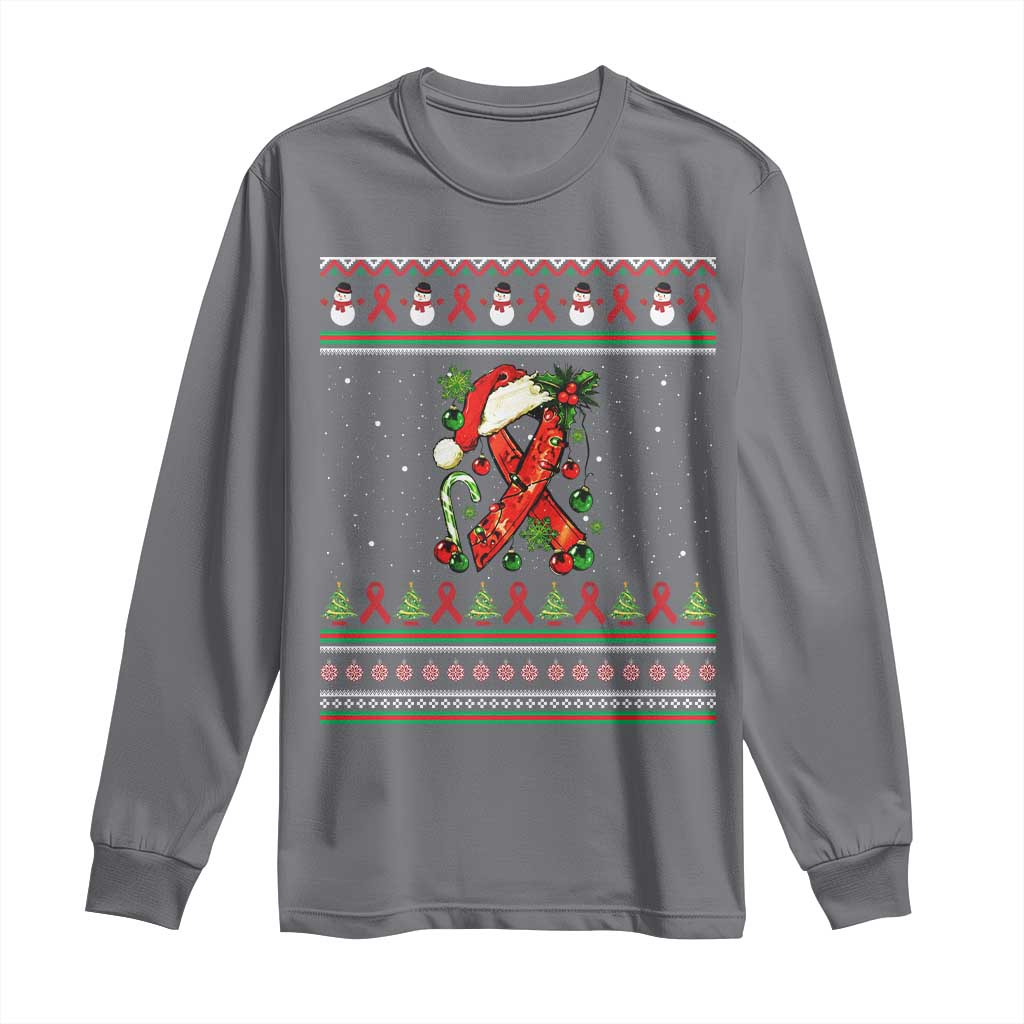 Santa Red Ribbon HIV Support Long Sleeve Shirt Ugly Sweater Christmas Gift