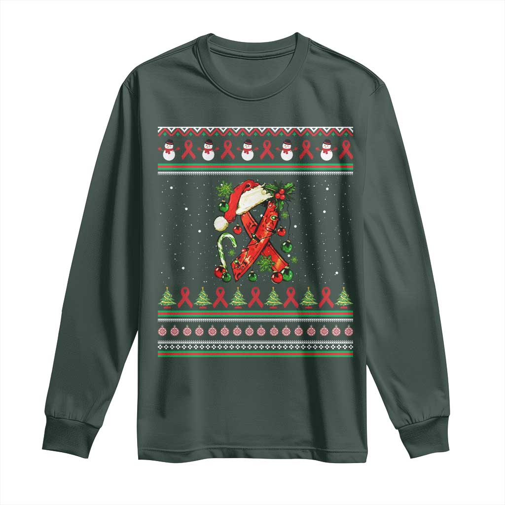 Santa Red Ribbon HIV Support Long Sleeve Shirt Ugly Sweater Christmas Gift