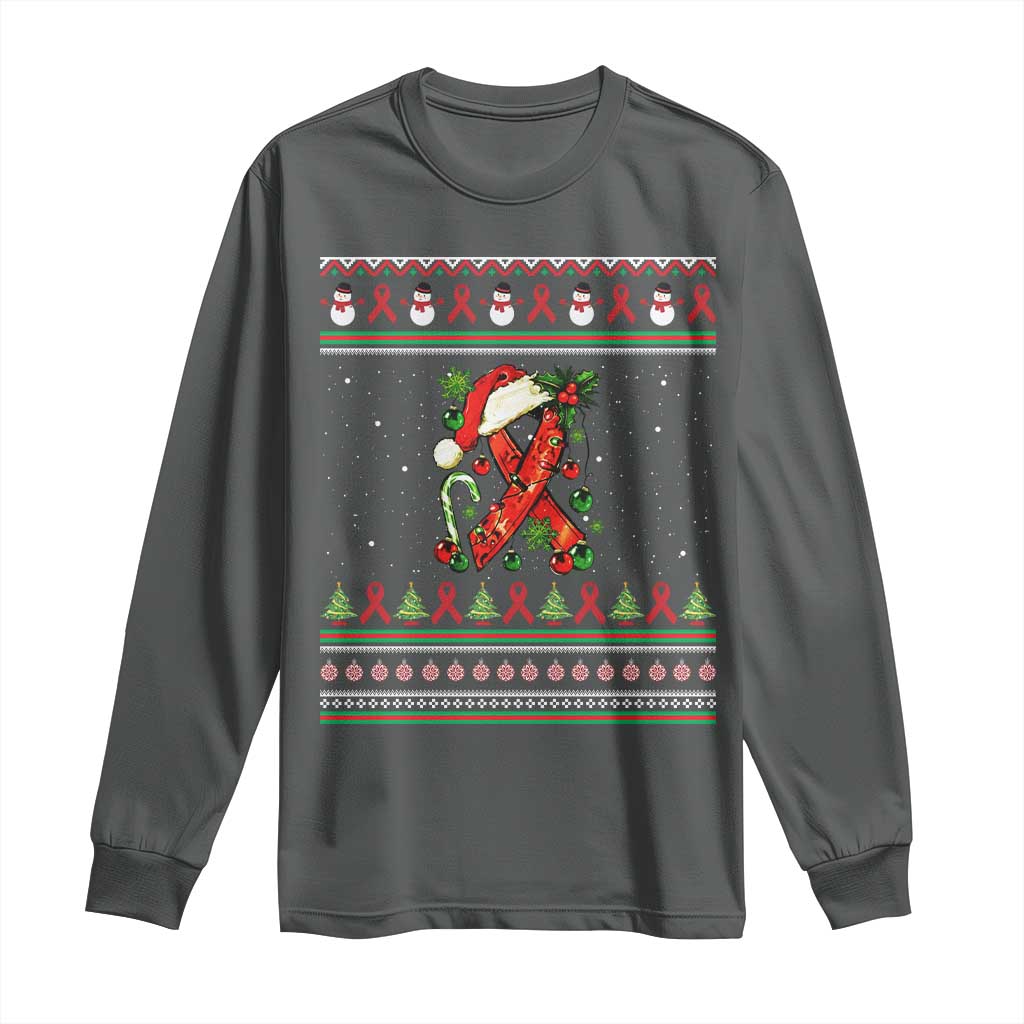 Santa Red Ribbon HIV Support Long Sleeve Shirt Ugly Sweater Christmas Gift