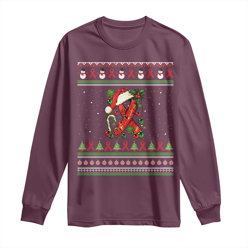 Santa Red Ribbon HIV Support Long Sleeve Shirt Ugly Sweater Christmas Gift