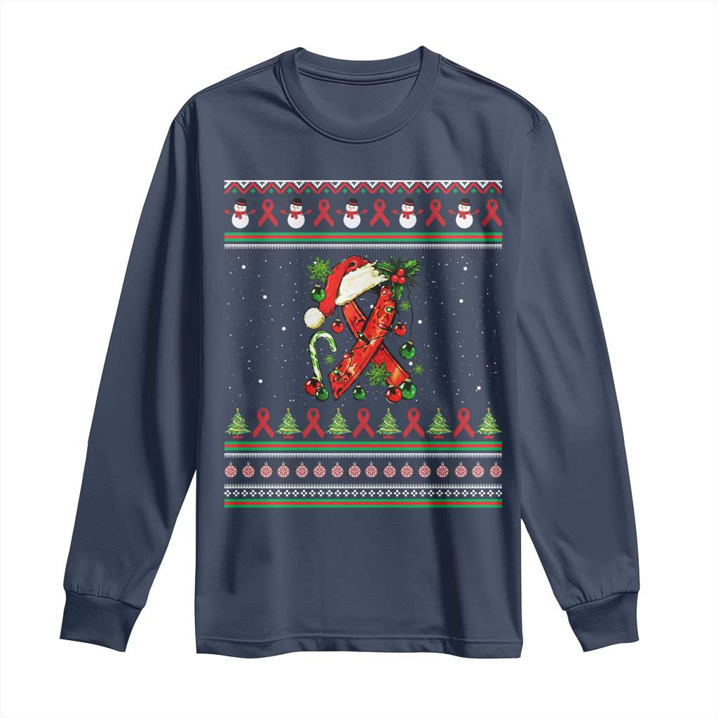 Santa Red Ribbon HIV Support Long Sleeve Shirt Ugly Sweater Christmas Gift