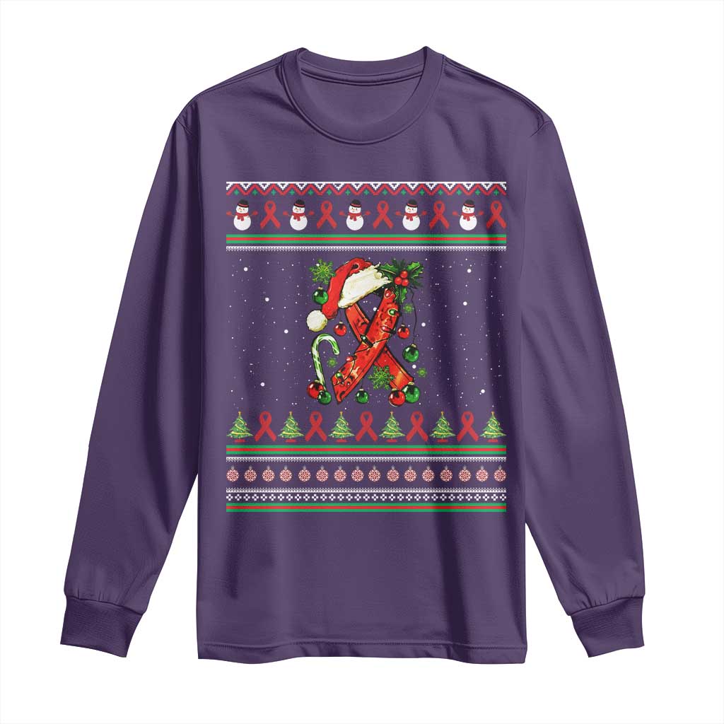 Santa Red Ribbon HIV Support Long Sleeve Shirt Ugly Sweater Christmas Gift