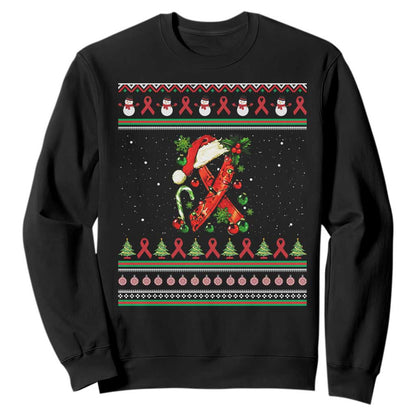Santa Red Ribbon HIV Support Sweatshirt Ugly Sweater Christmas Gift