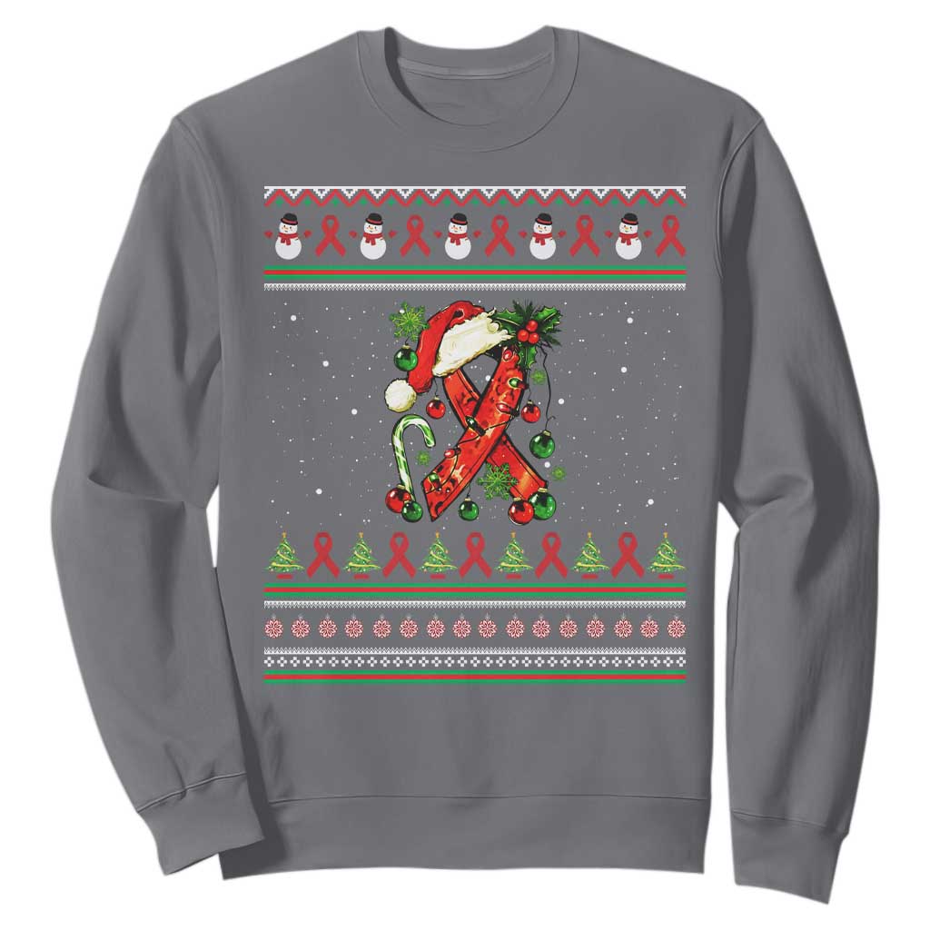 Santa Red Ribbon HIV Support Sweatshirt Ugly Sweater Christmas Gift