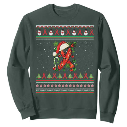 Santa Red Ribbon HIV Support Sweatshirt Ugly Sweater Christmas Gift