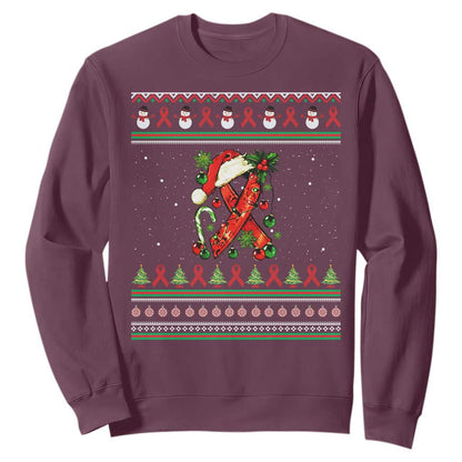 Santa Red Ribbon HIV Support Sweatshirt Ugly Sweater Christmas Gift