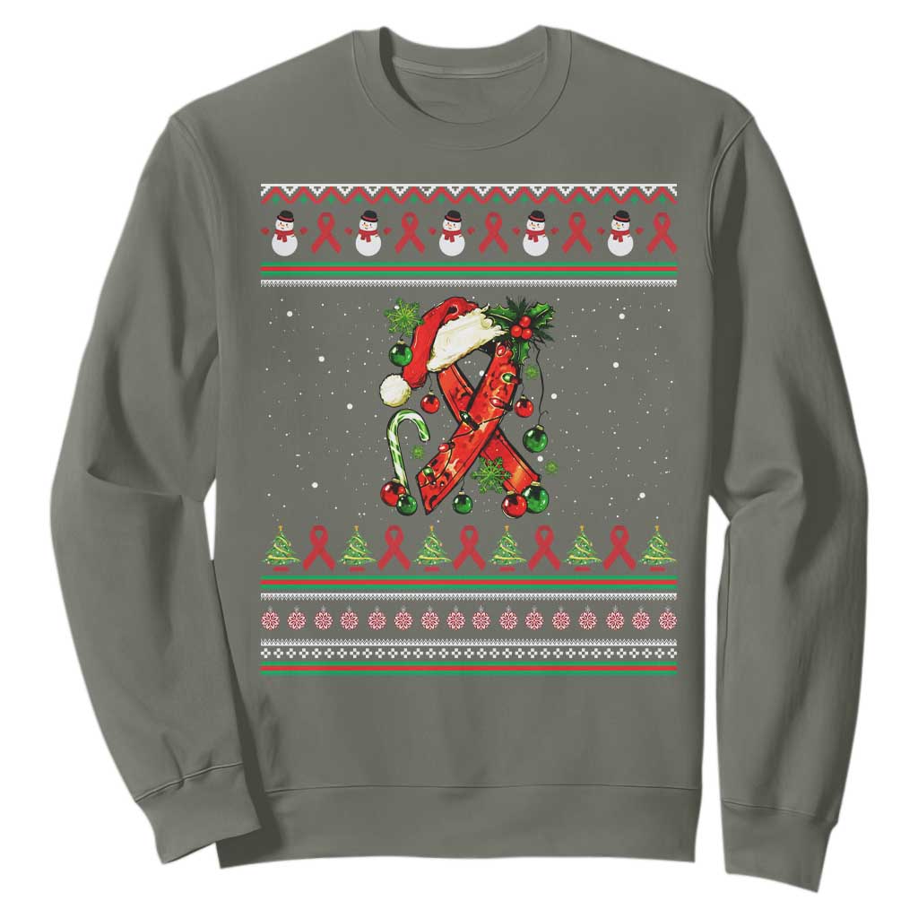 Santa Red Ribbon HIV Support Sweatshirt Ugly Sweater Christmas Gift