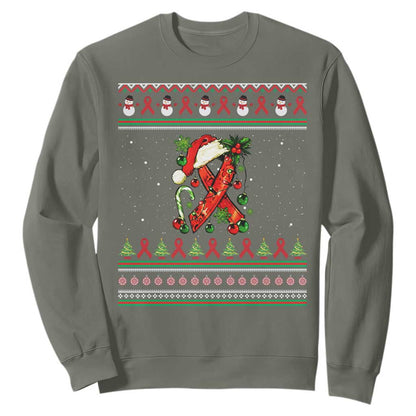 Santa Red Ribbon HIV Support Sweatshirt Ugly Sweater Christmas Gift