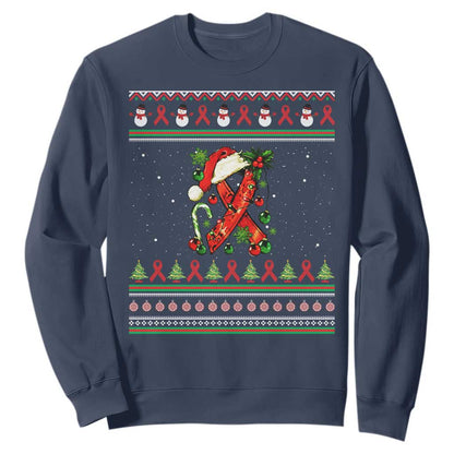Santa Red Ribbon HIV Support Sweatshirt Ugly Sweater Christmas Gift