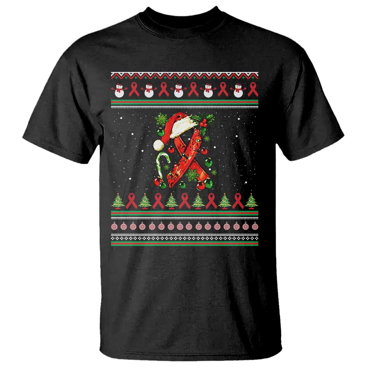 Santa Red Ribbon HIV Support T Shirt Ugly Sweater Christmas Gift