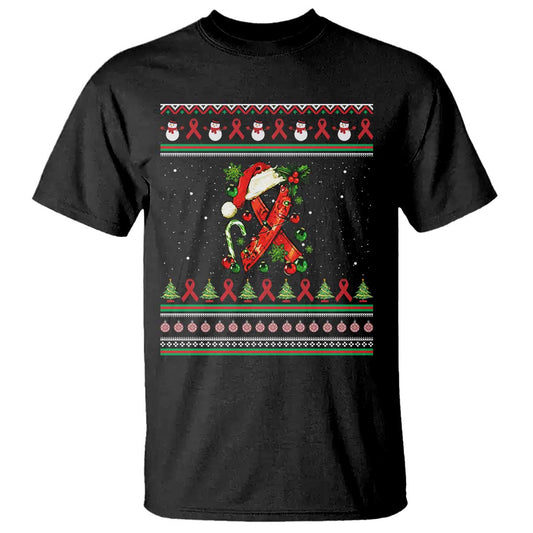 Santa Red Ribbon HIV Support T Shirt Ugly Sweater Christmas Gift