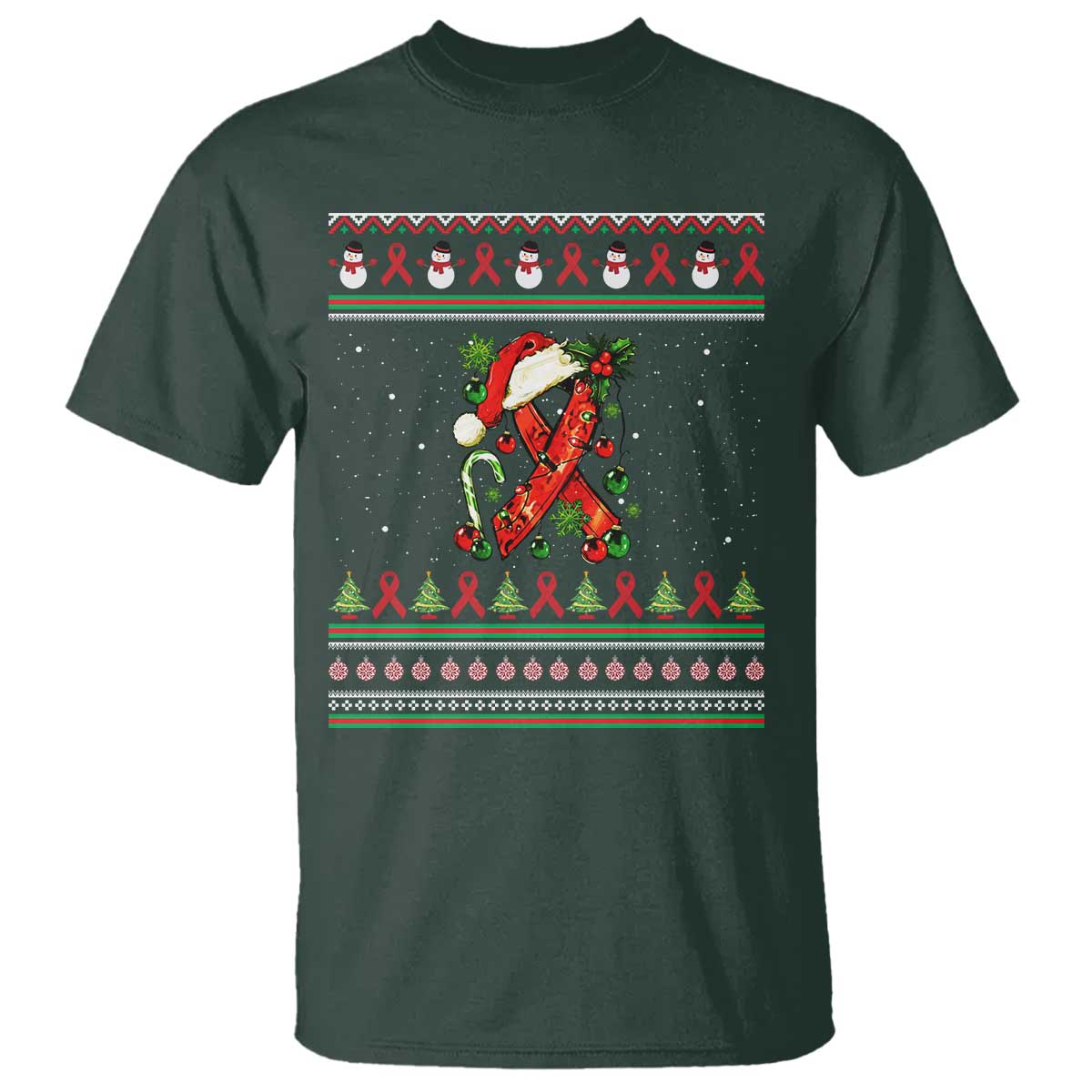 Santa Red Ribbon HIV Support T Shirt Ugly Sweater Christmas Gift