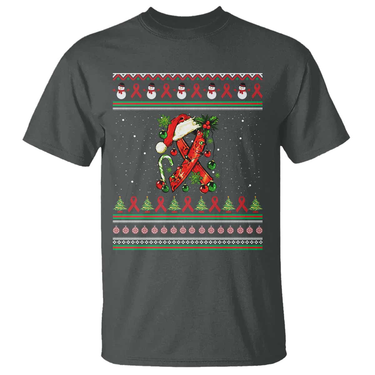 Santa Red Ribbon HIV Support T Shirt Ugly Sweater Christmas Gift