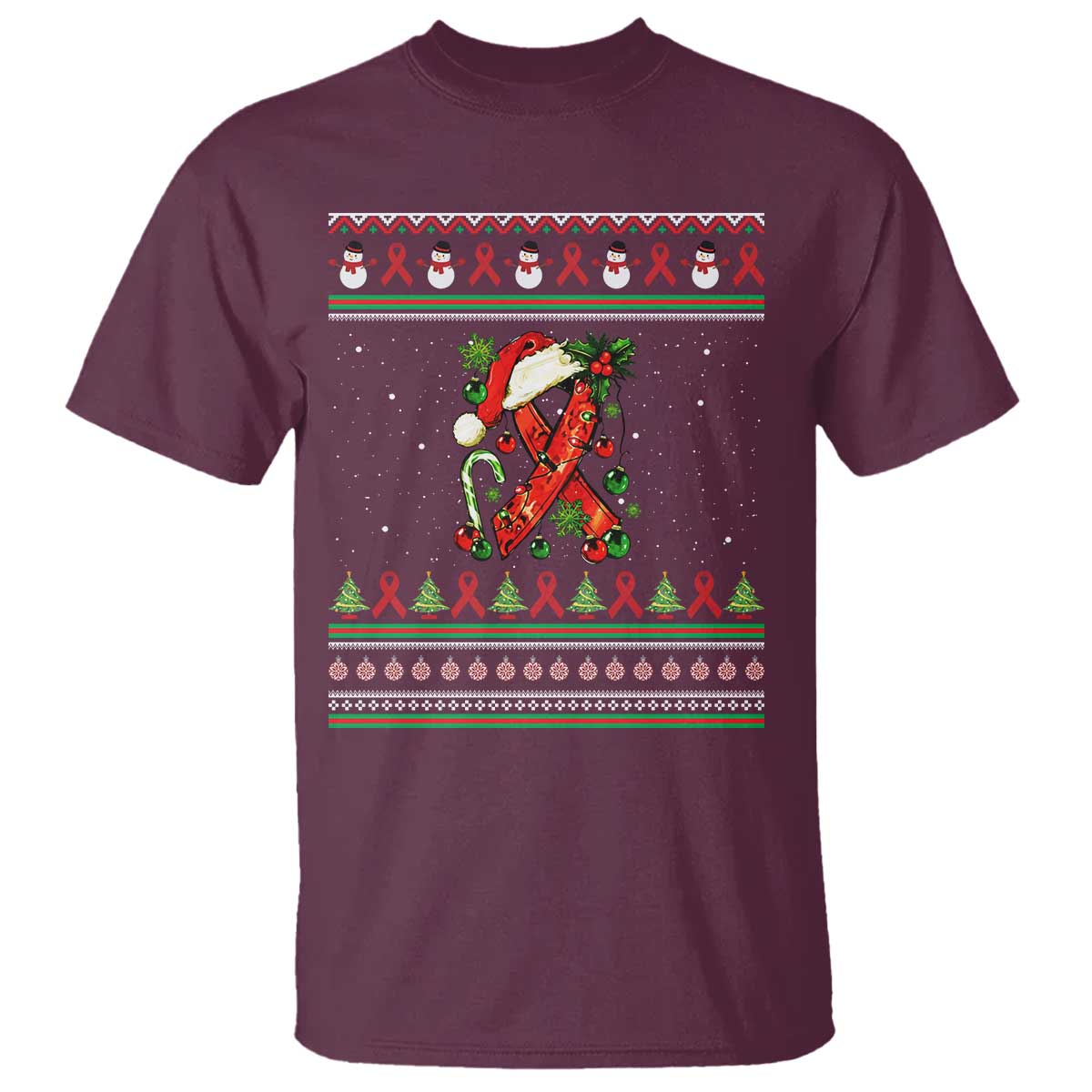 Santa Red Ribbon HIV Support T Shirt Ugly Sweater Christmas Gift
