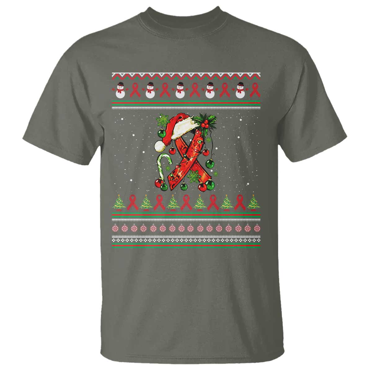 Santa Red Ribbon HIV Support T Shirt Ugly Sweater Christmas Gift