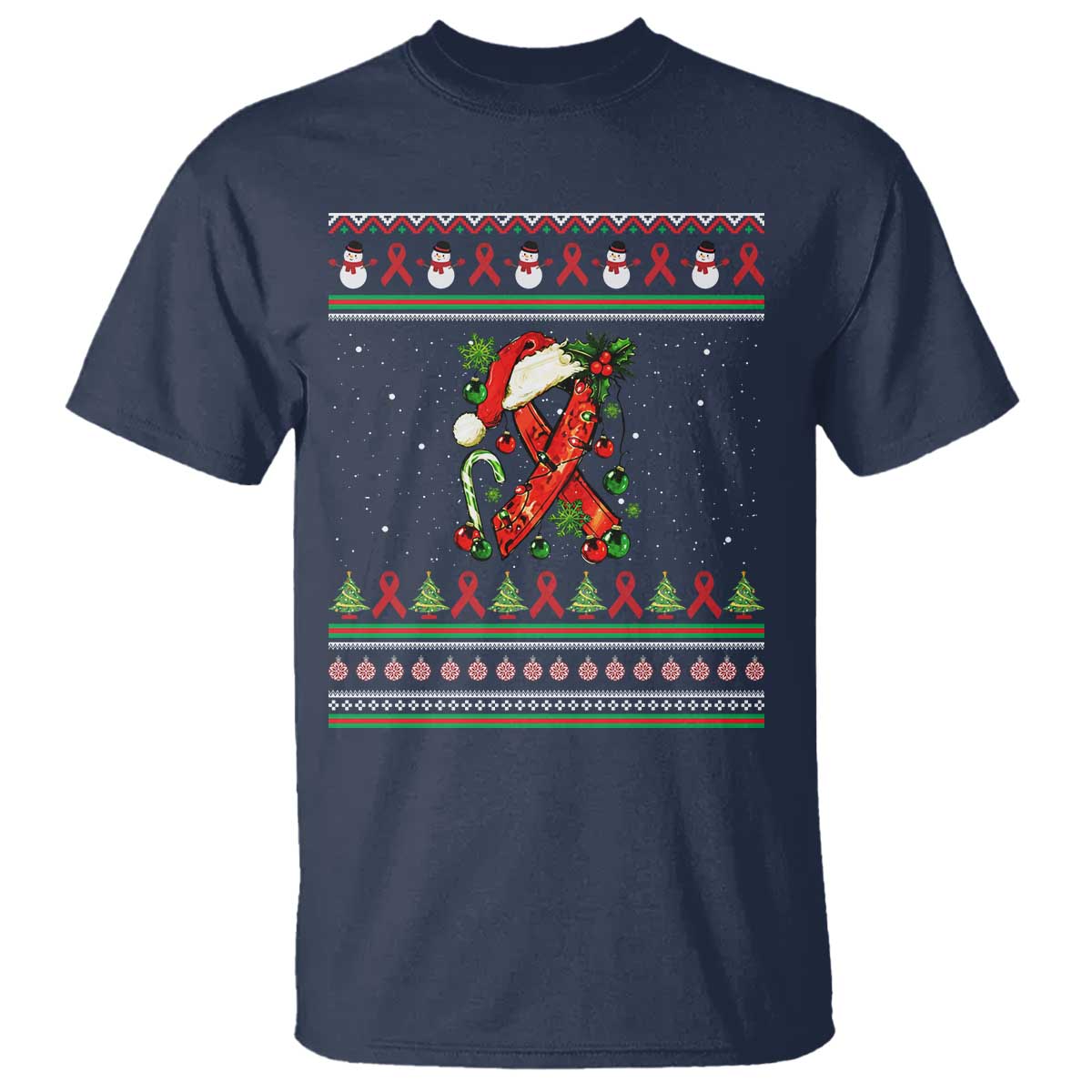Santa Red Ribbon HIV Support T Shirt Ugly Sweater Christmas Gift
