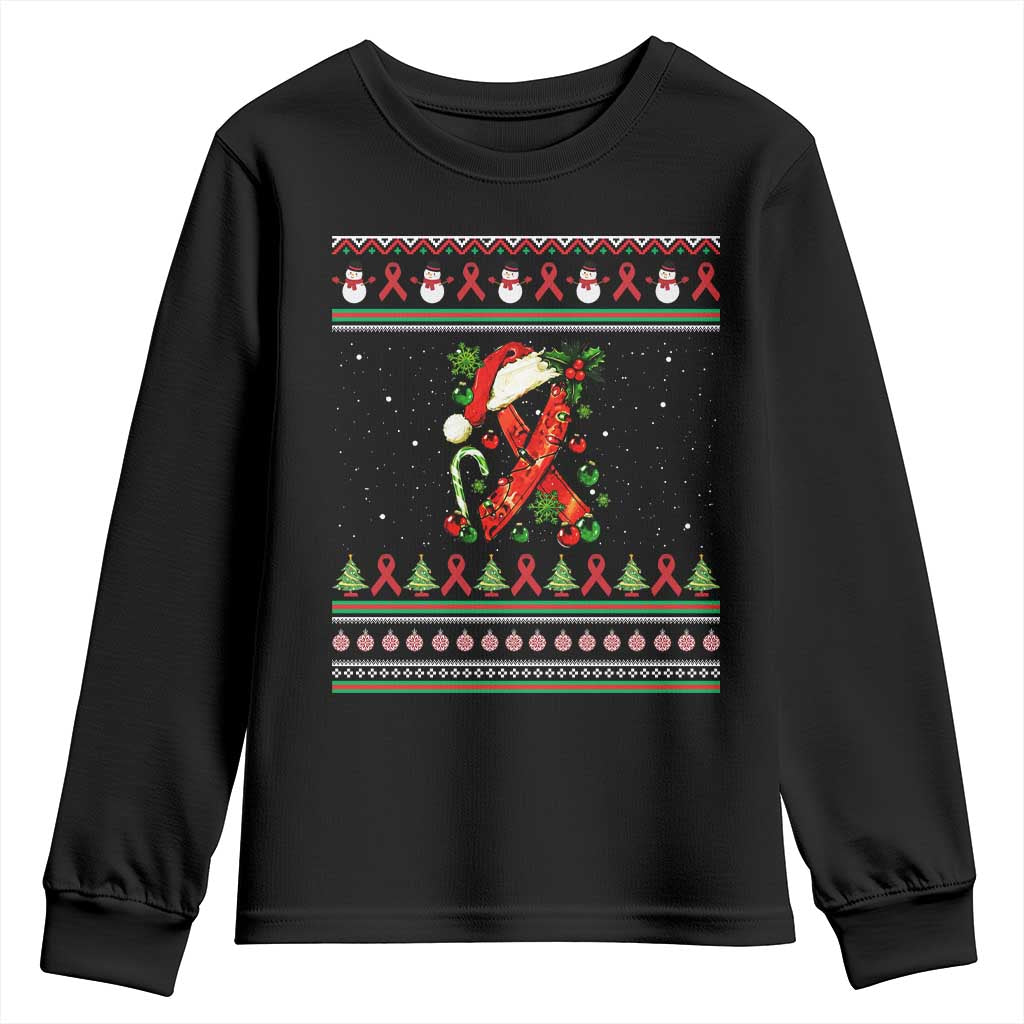 Santa Red Ribbon HIV Support Youth Sweatshirt Ugly Sweater Christmas Gift