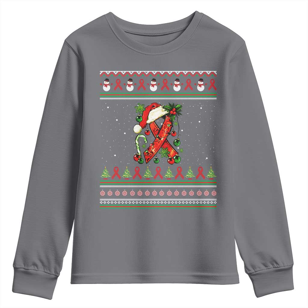 Santa Red Ribbon HIV Support Youth Sweatshirt Ugly Sweater Christmas Gift