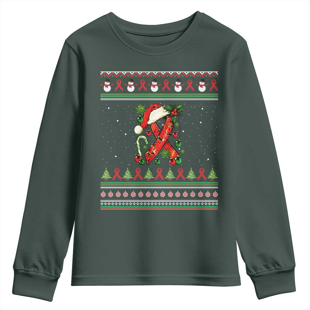 Santa Red Ribbon HIV Support Youth Sweatshirt Ugly Sweater Christmas Gift