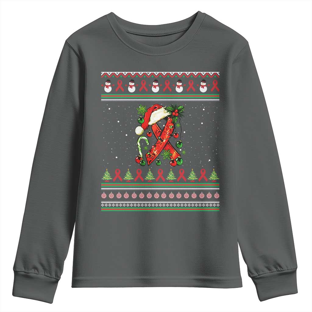 Santa Red Ribbon HIV Support Youth Sweatshirt Ugly Sweater Christmas Gift