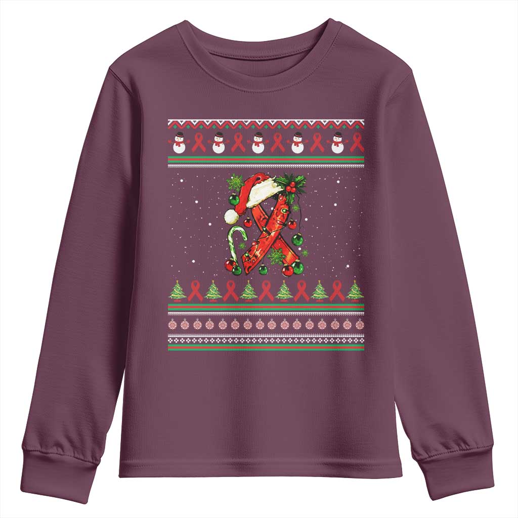 Santa Red Ribbon HIV Support Youth Sweatshirt Ugly Sweater Christmas Gift