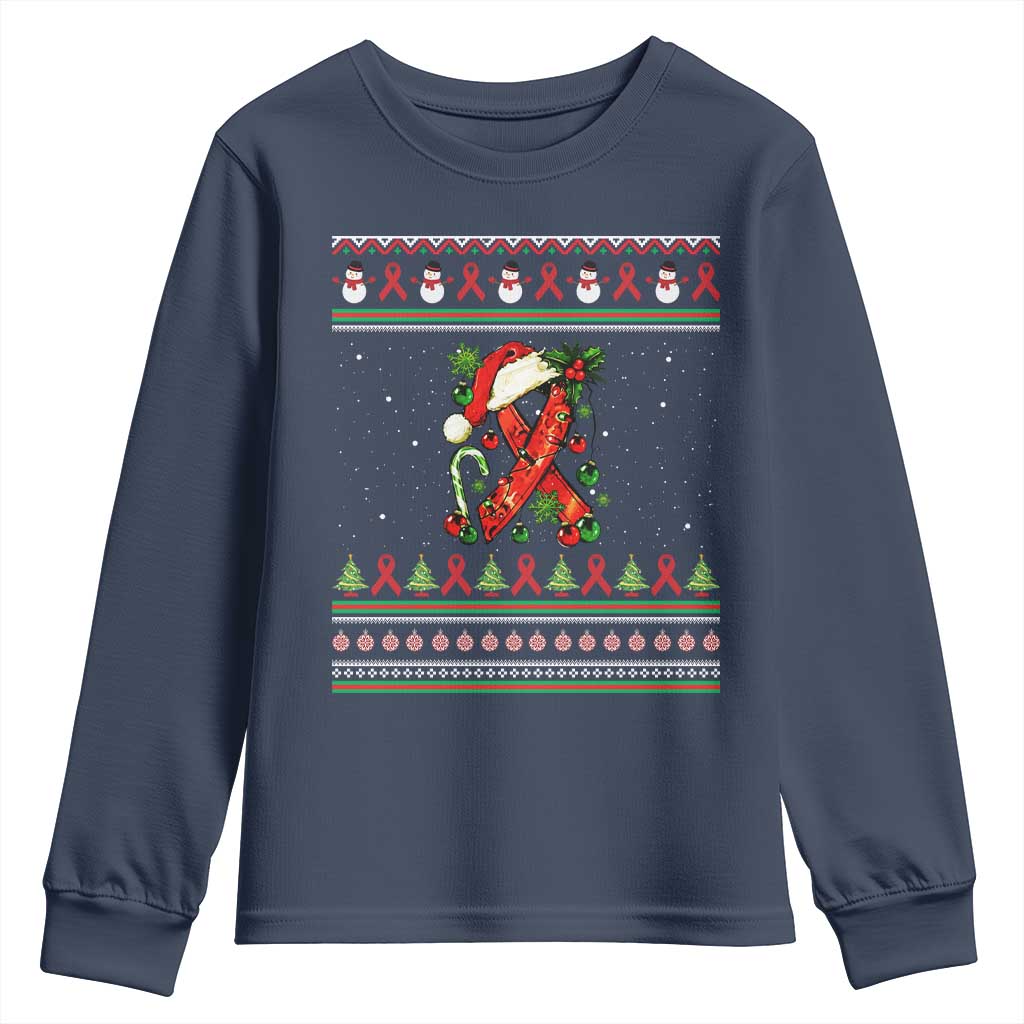 Santa Red Ribbon HIV Support Youth Sweatshirt Ugly Sweater Christmas Gift