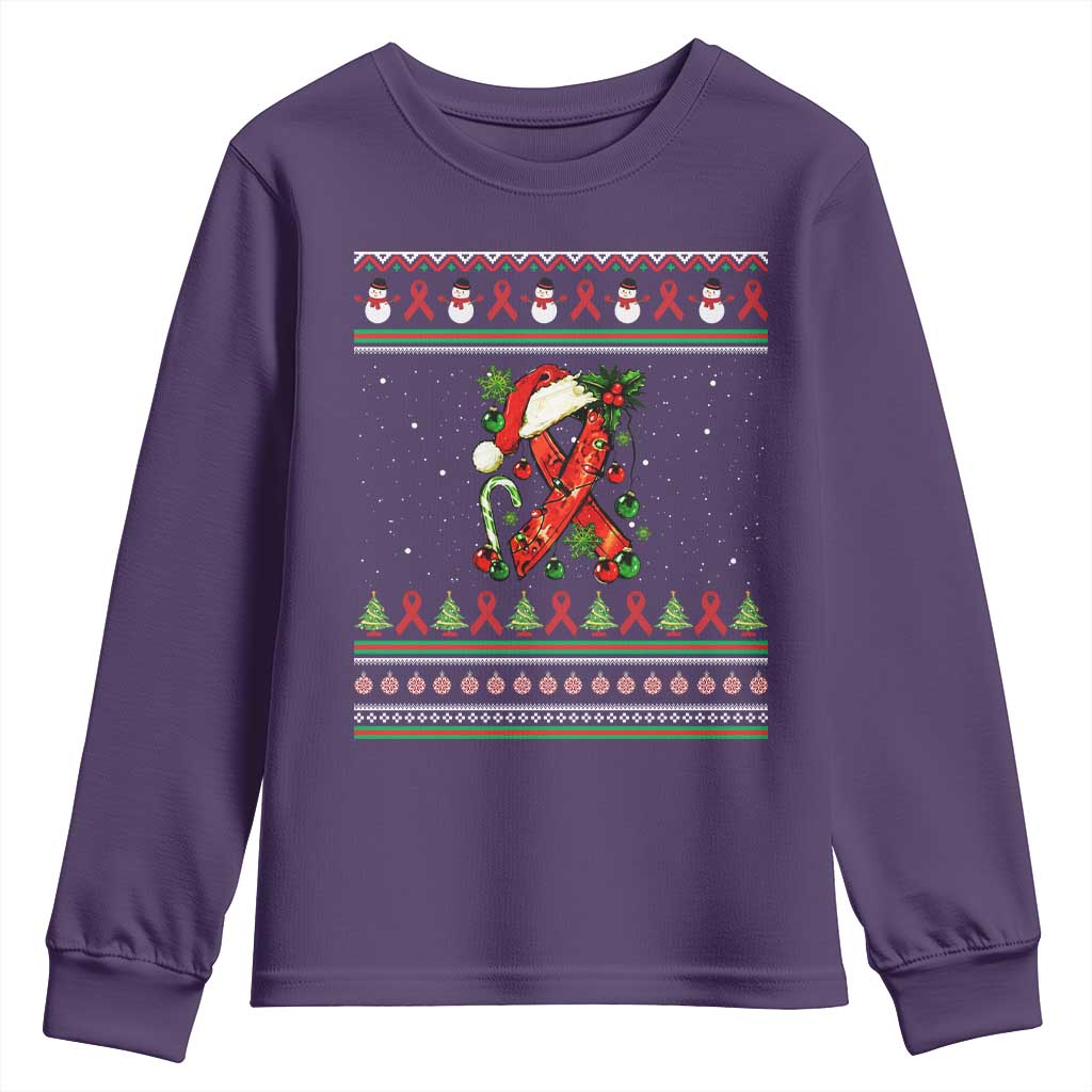 Santa Red Ribbon HIV Support Youth Sweatshirt Ugly Sweater Christmas Gift