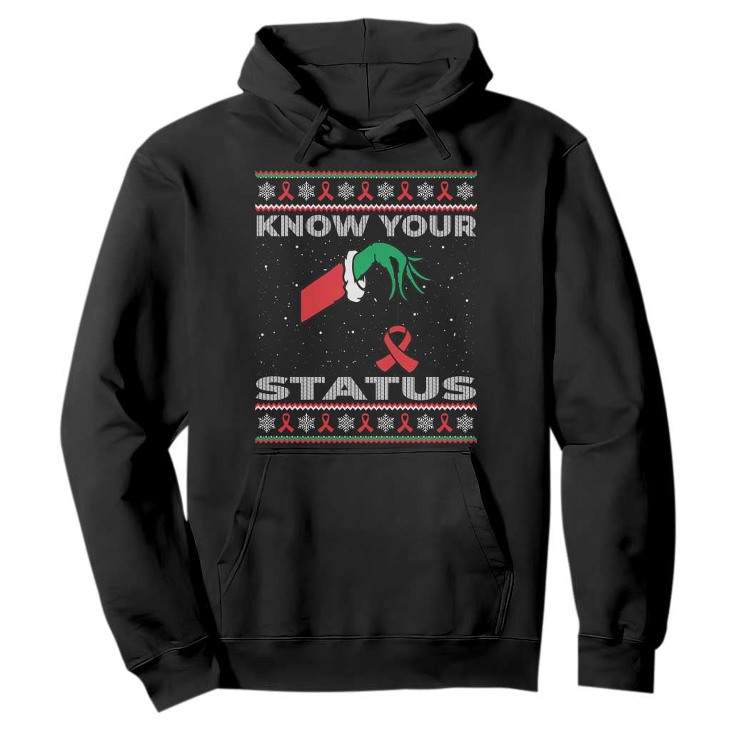 Funny Know Your Status Green Hand Hoodie Red Ribbon HIV Ugly Sweater Gift
