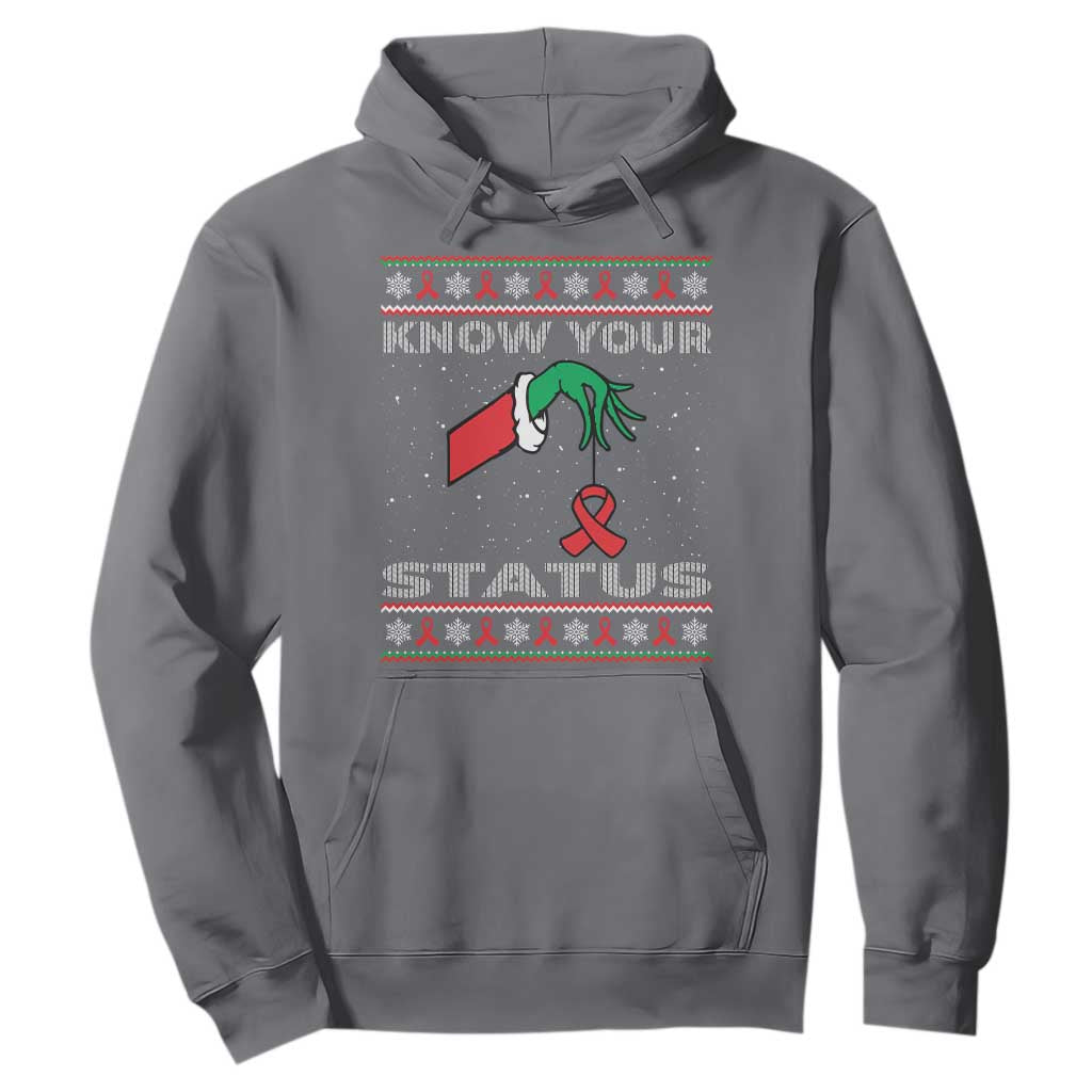 Funny Know Your Status Green Hand Hoodie Red Ribbon HIV Ugly Sweater Gift