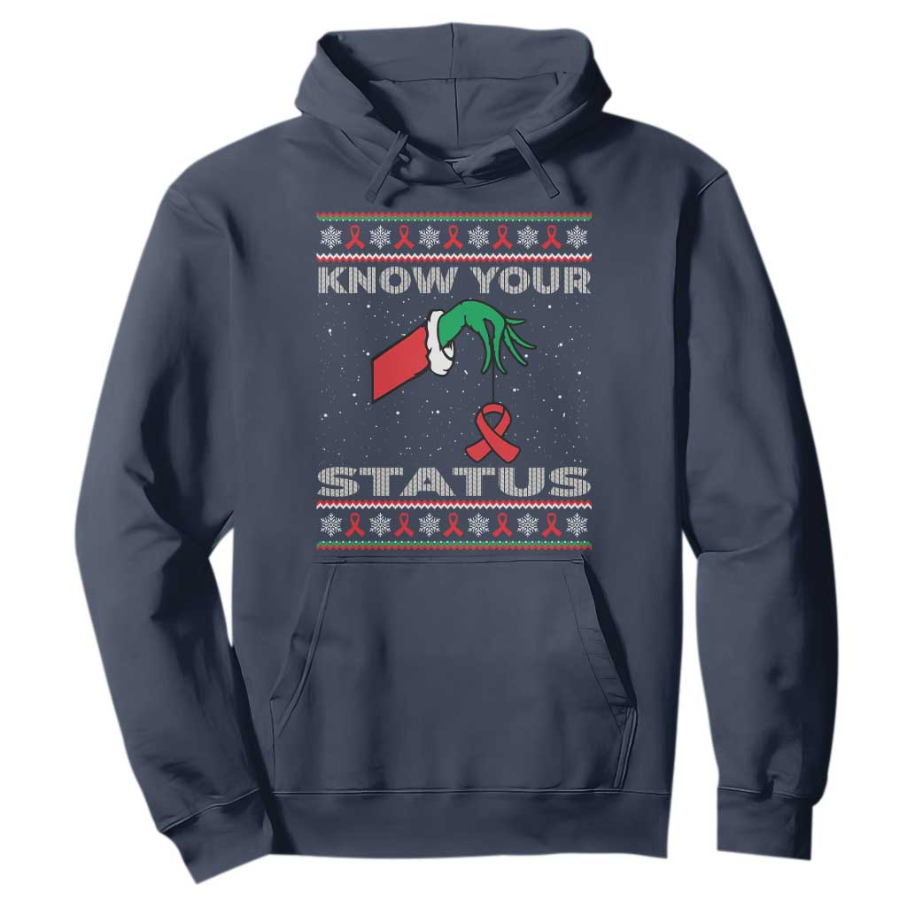 Funny Know Your Status Green Hand Hoodie Red Ribbon HIV Ugly Sweater Gift