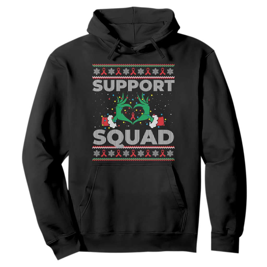 Support Squad HIV Support Gift Hoodie Green Hand Red Ribbon Ugly Sweater Christmas Gift