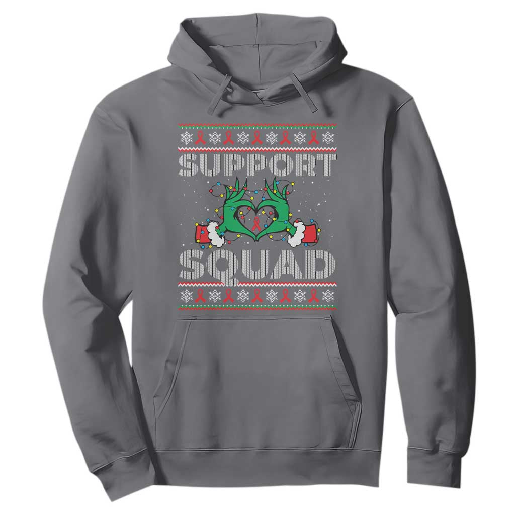 Support Squad HIV Support Gift Hoodie Green Hand Red Ribbon Ugly Sweater Christmas Gift