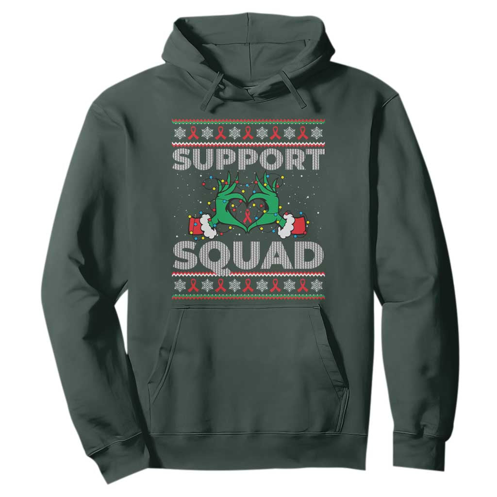 Support Squad HIV Support Gift Hoodie Green Hand Red Ribbon Ugly Sweater Christmas Gift