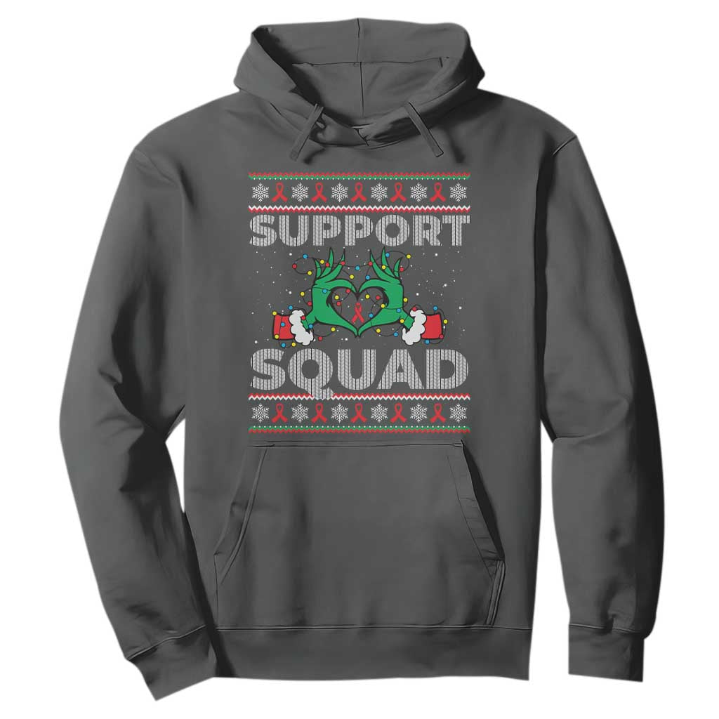 Support Squad HIV Support Gift Hoodie Green Hand Red Ribbon Ugly Sweater Christmas Gift