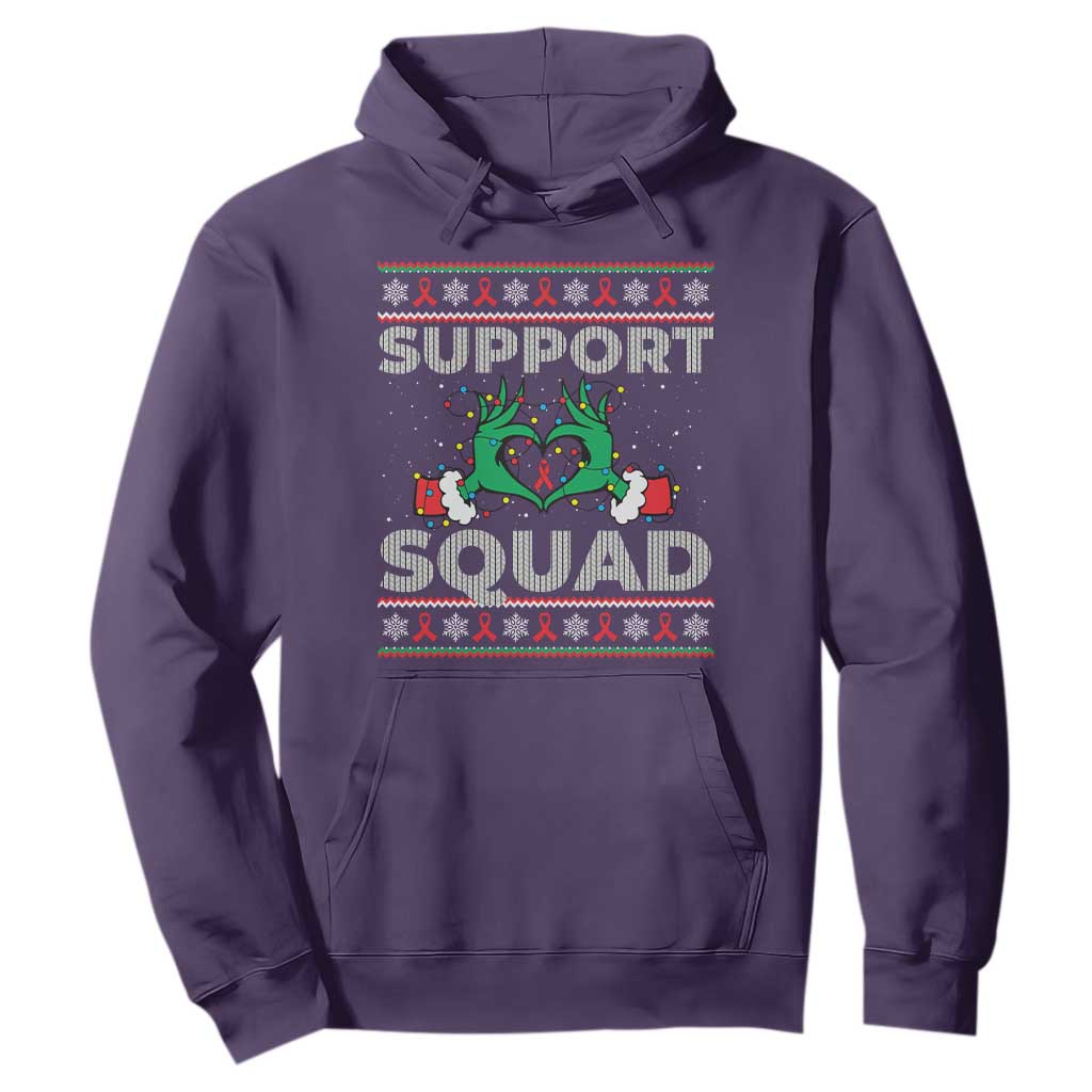 Support Squad HIV Support Gift Hoodie Green Hand Red Ribbon Ugly Sweater Christmas Gift
