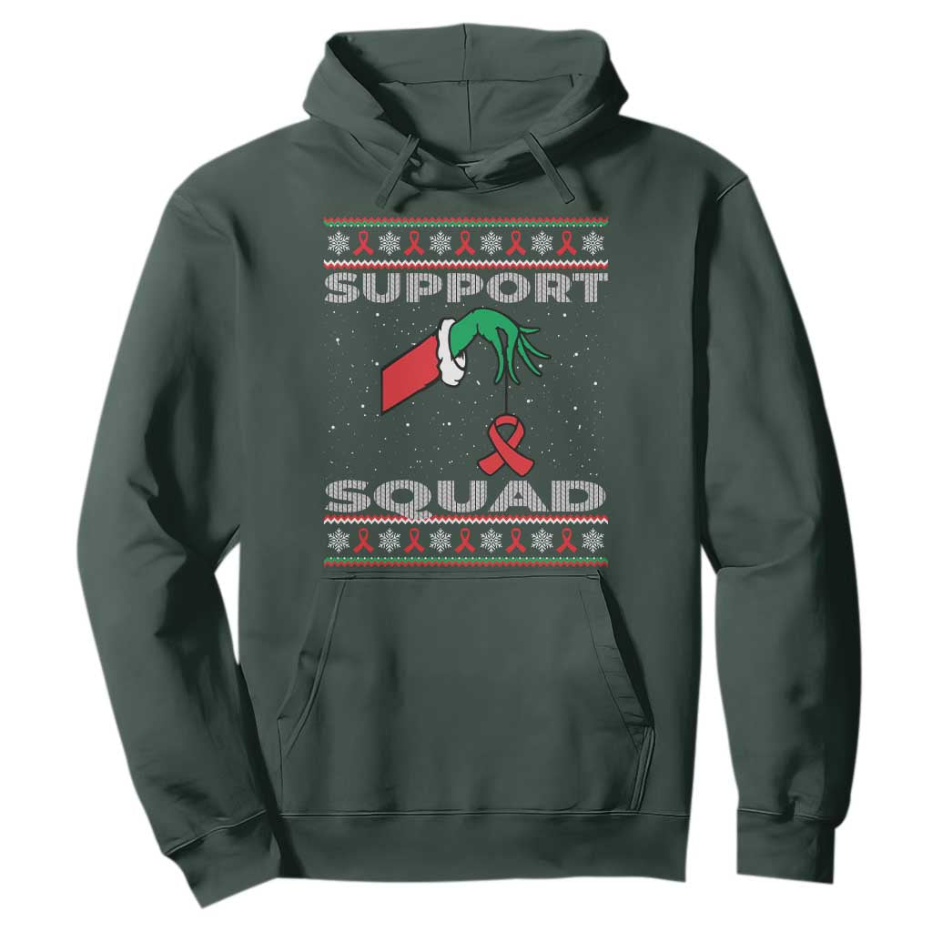 Funny Green Hand Red Ribbon HIV Support Squad Hoodie