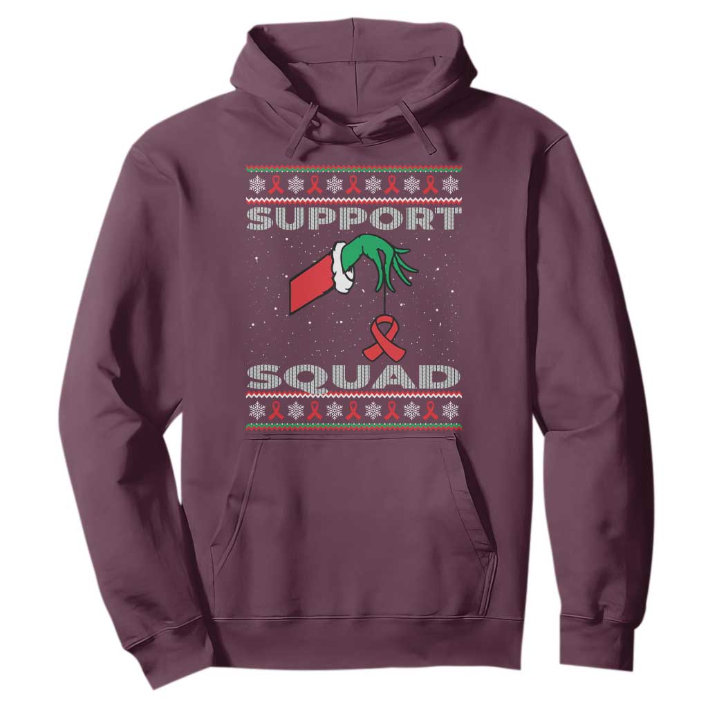 Funny Green Hand Red Ribbon HIV Support Squad Hoodie