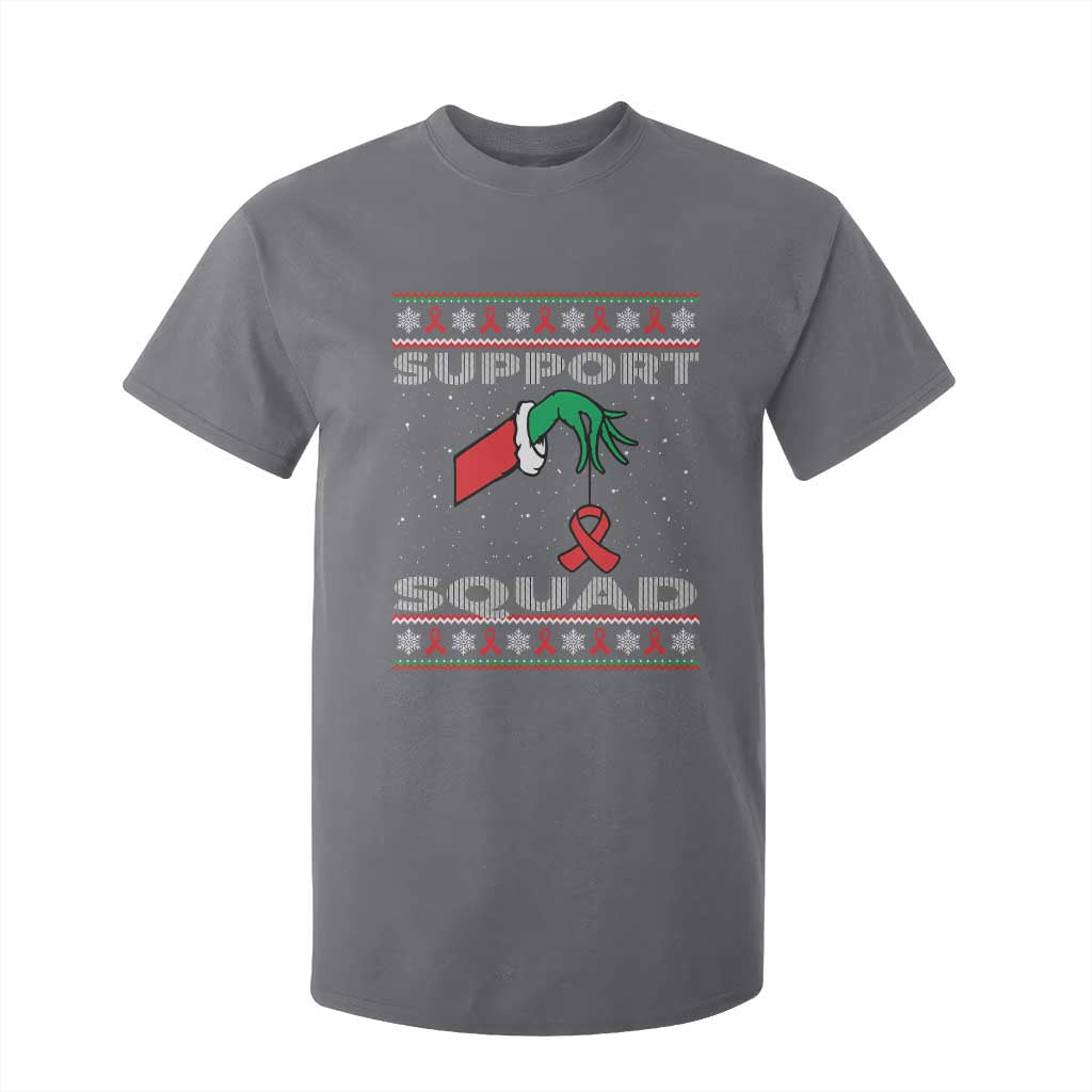 Funny Green Hand Red Ribbon HIV Support Squad T Shirt For Kid