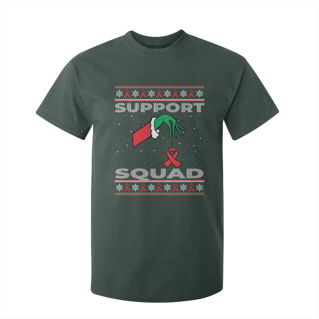 Funny Green Hand Red Ribbon HIV Support Squad T Shirt For Kid