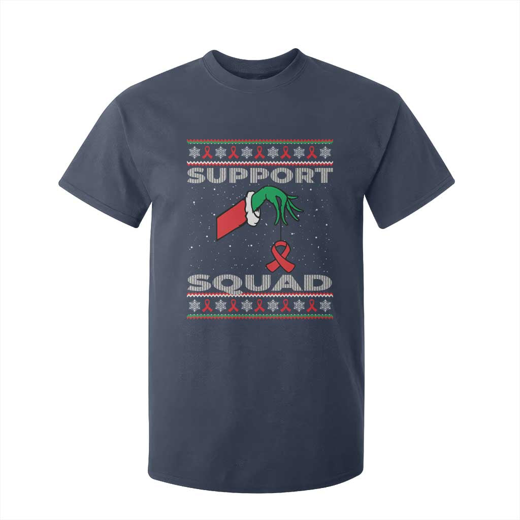 Funny Green Hand Red Ribbon HIV Support Squad T Shirt For Kid