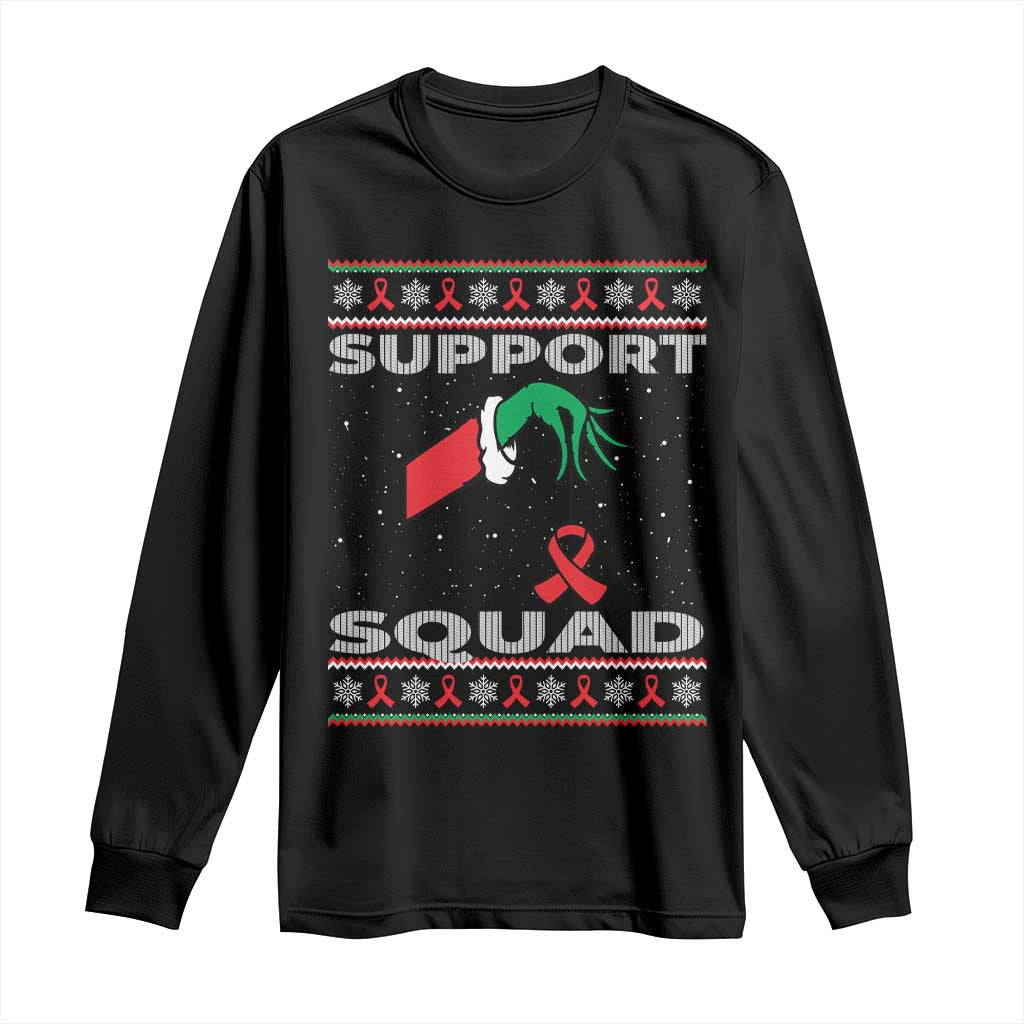 Funny Green Hand Red Ribbon HIV Support Squad Long Sleeve Shirt
