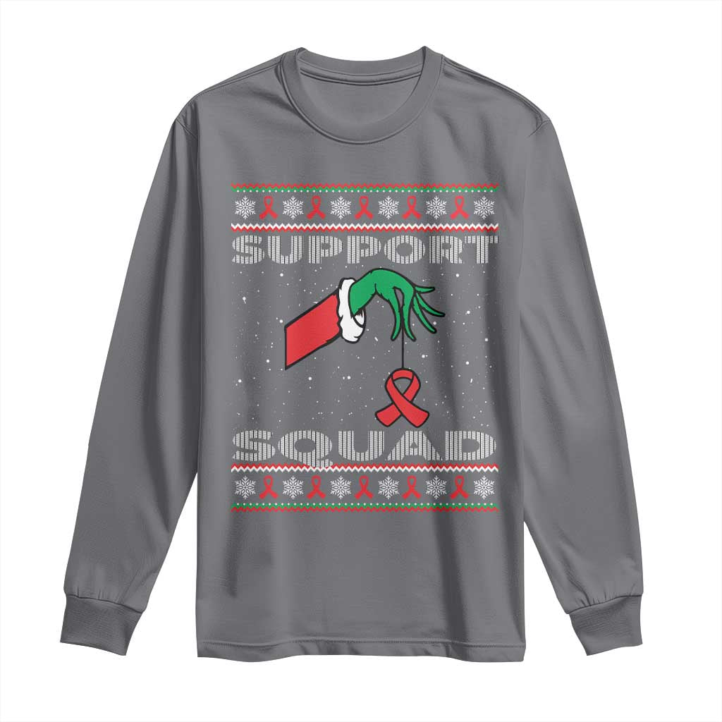 Funny Green Hand Red Ribbon HIV Support Squad Long Sleeve Shirt
